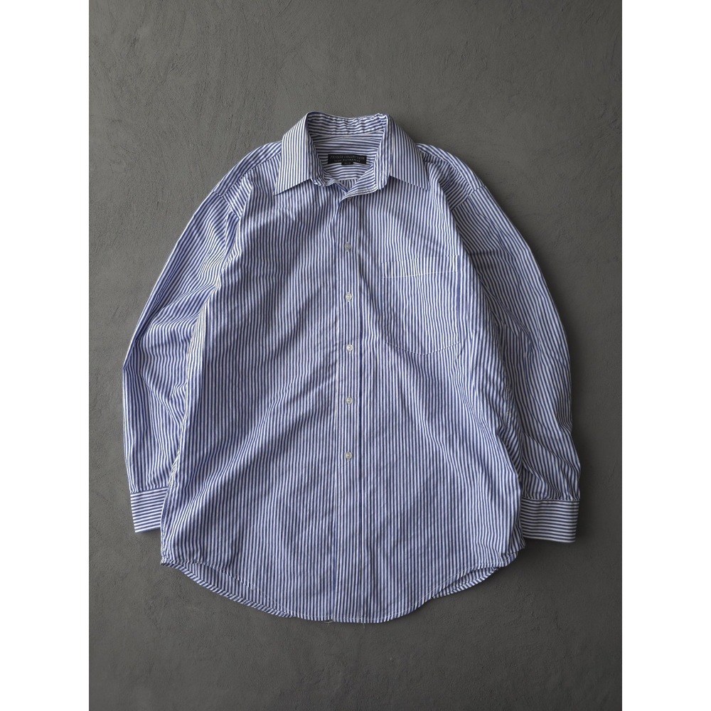 Vintage 2000s Hathaway Blue Striped Cotton Button-Up Shirt M 15.5
